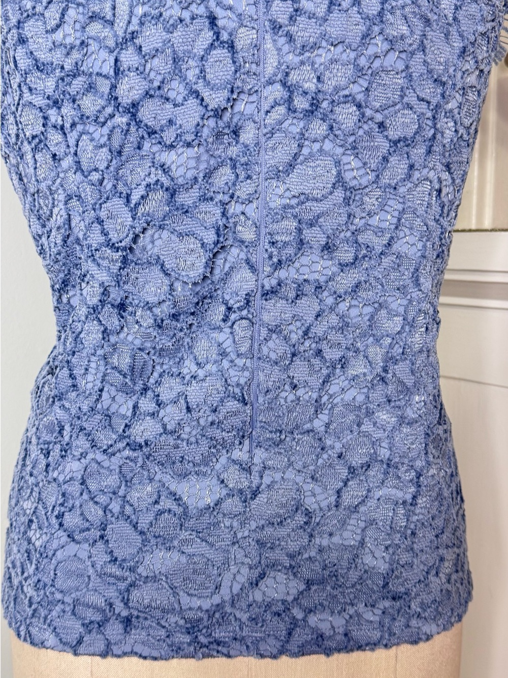 White House Black Market Blue Velour & Lace Short Sleeve Top Size 14 NWT - Picture 8 of 10